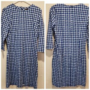 J. McLaughlin blue white zip long sleeve sheath dress size Large